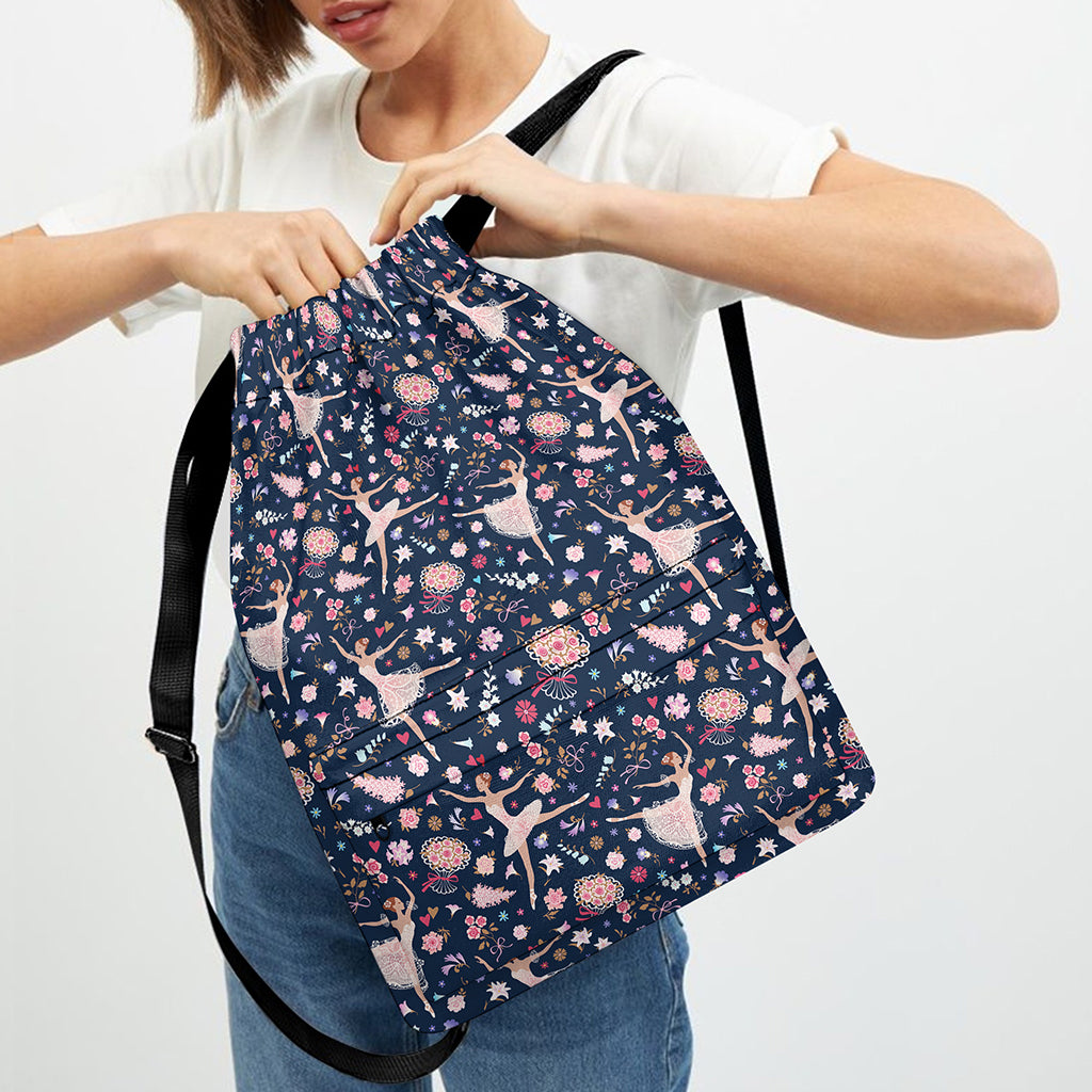 Floral Ballet Pattern Print Drawstring Backpack