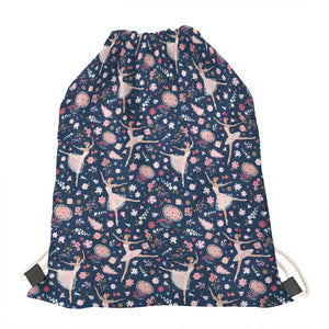 Floral Ballet Pattern Print Drawstring Bag