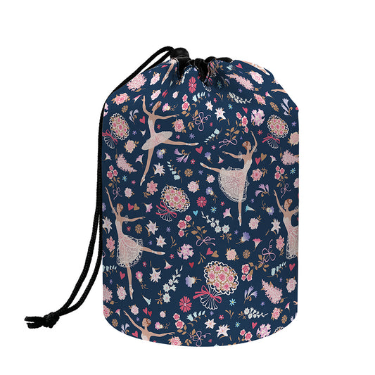 Floral Ballet Pattern Print Drawstring Makeup Bag