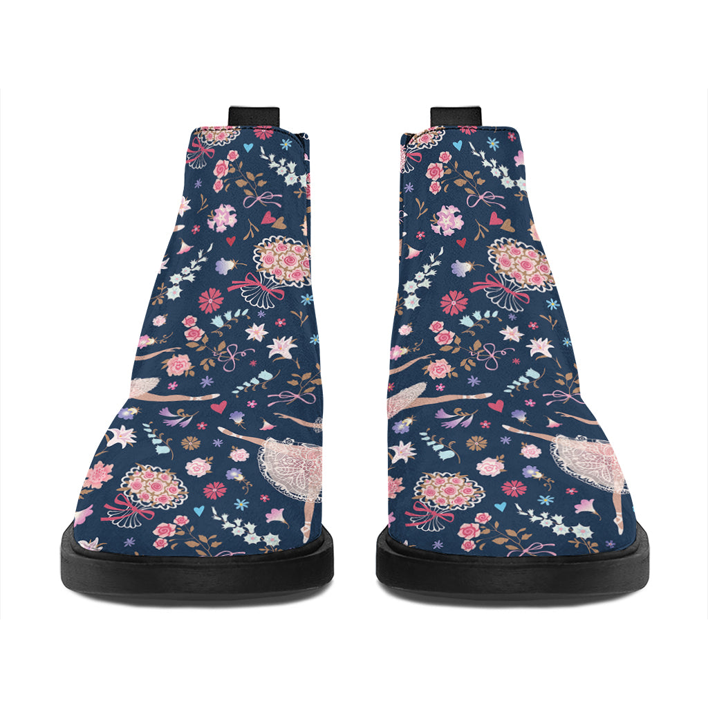 Floral Ballet Pattern Print Flat Ankle Boots