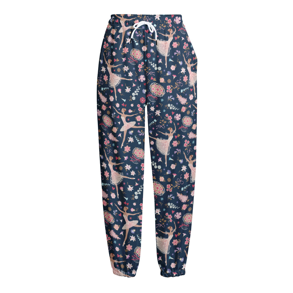 Floral Ballet Pattern Print Fleece Lined Knit Pants