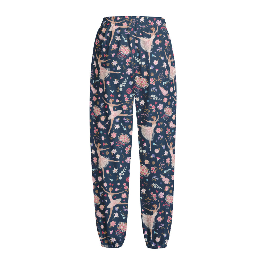 Floral Ballet Pattern Print Fleece Lined Knit Pants