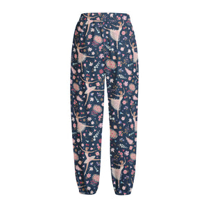 Floral Ballet Pattern Print Fleece Lined Knit Pants