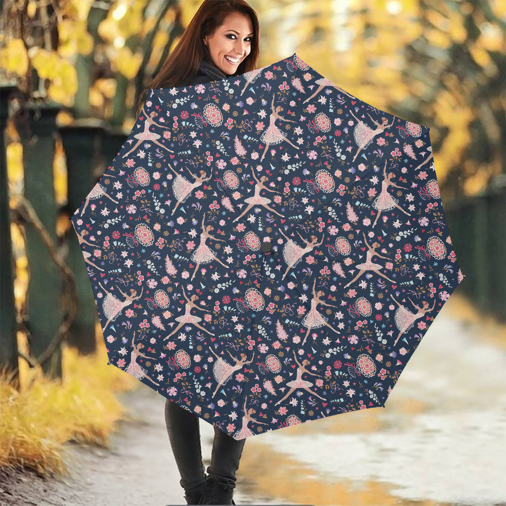 Floral Ballet Pattern Print Foldable Umbrella