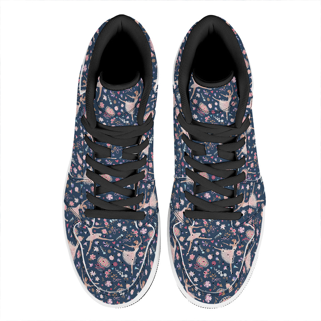 Floral Ballet Pattern Print High Top Leather Sneakers