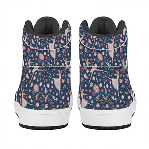 Floral Ballet Pattern Print High Top Leather Sneakers