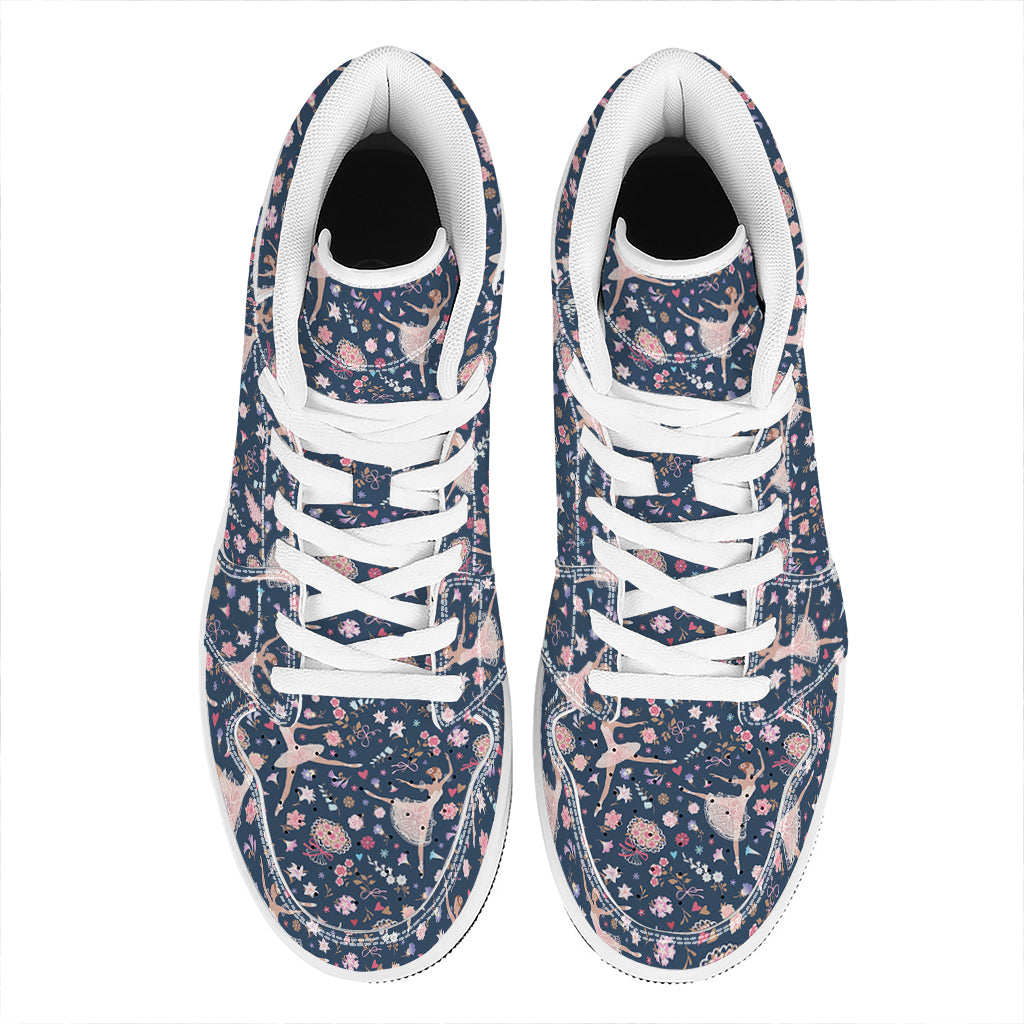 Floral Ballet Pattern Print High Top Leather Sneakers