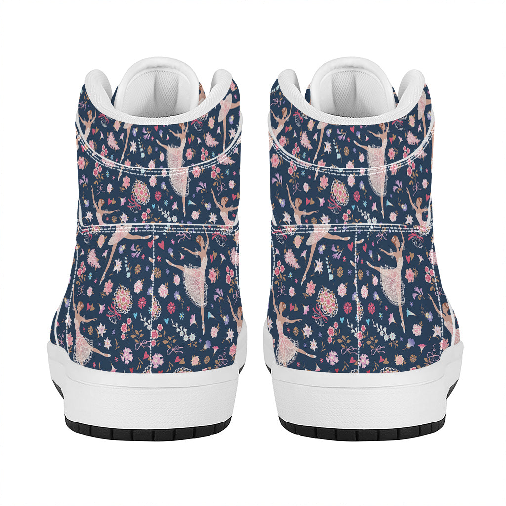 Floral Ballet Pattern Print High Top Leather Sneakers