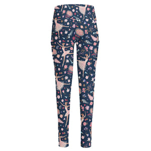 Floral Ballet Pattern Print High-Waisted Pocket Leggings