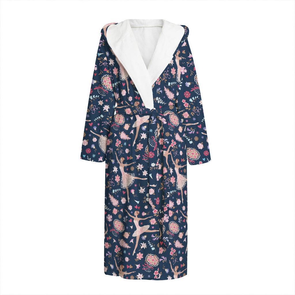 Floral Ballet Pattern Print Hooded Bathrobe