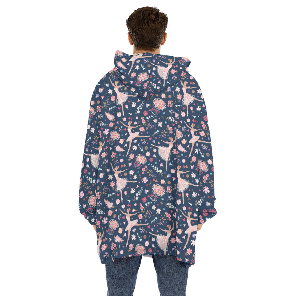 Floral Ballet Pattern Print Hoodie Blanket