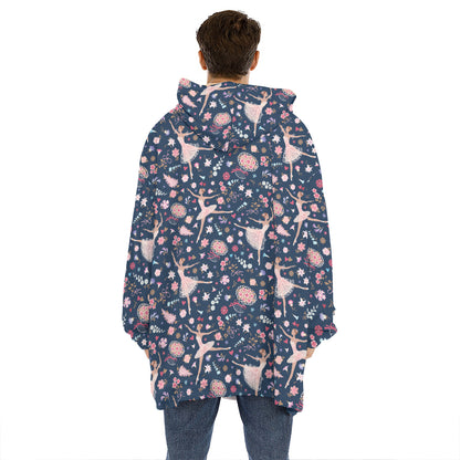 Floral Ballet Pattern Print Hoodie Blanket