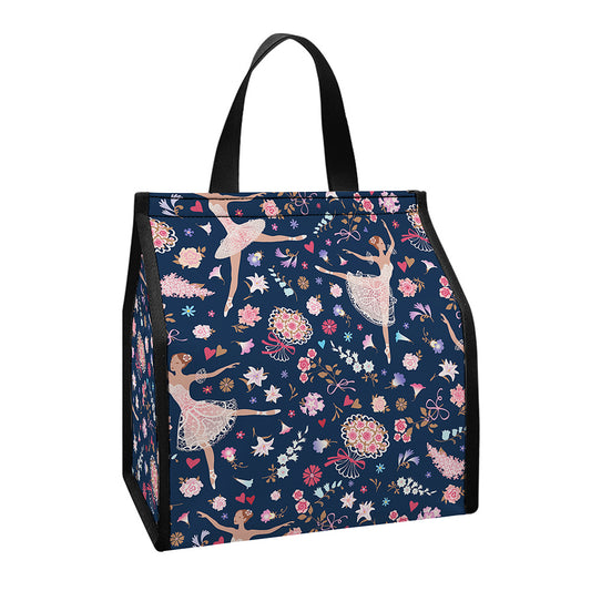 Floral Ballet Pattern Print Insulated Lunch Tote