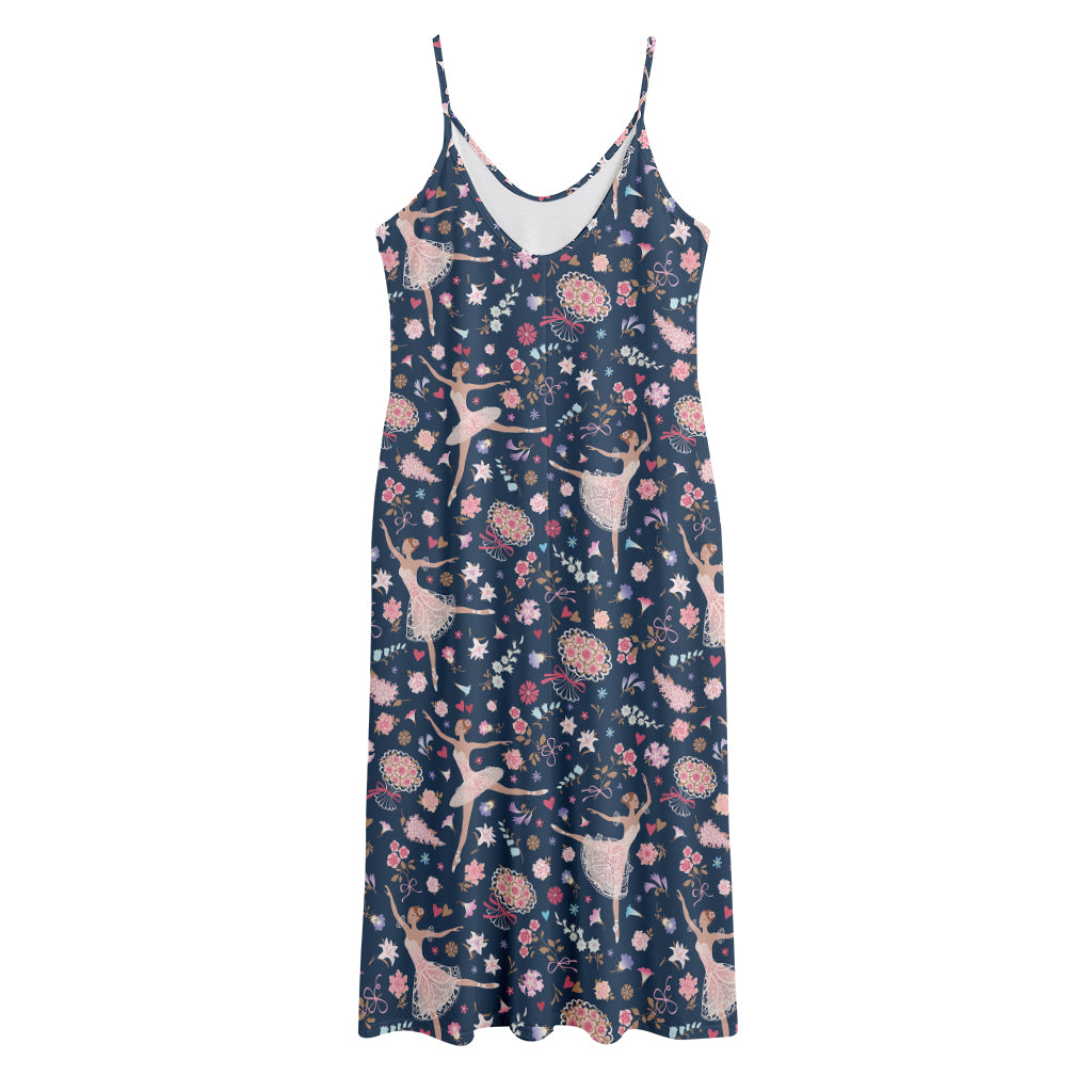 Floral Ballet Pattern Print Jersey Midi Cami Dress