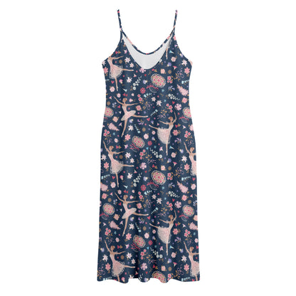 Floral Ballet Pattern Print Jersey Midi Cami Dress