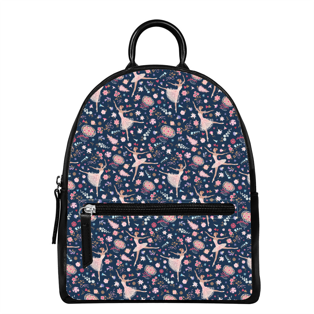 Floral Ballet Pattern Print Leather Backpack