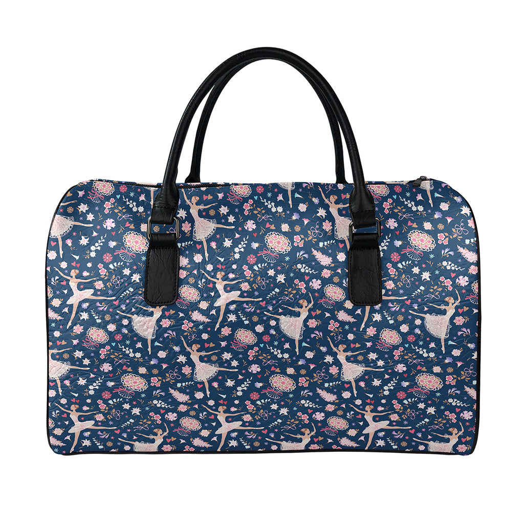 Floral Ballet Pattern Print Leather Duffle Bag