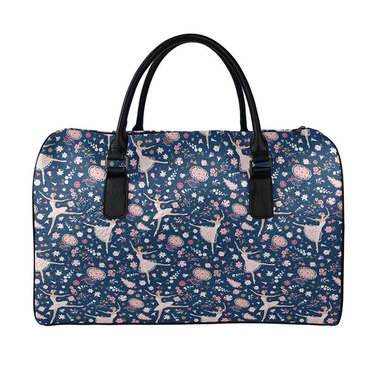 Floral Ballet Pattern Print Leather Duffle Bag