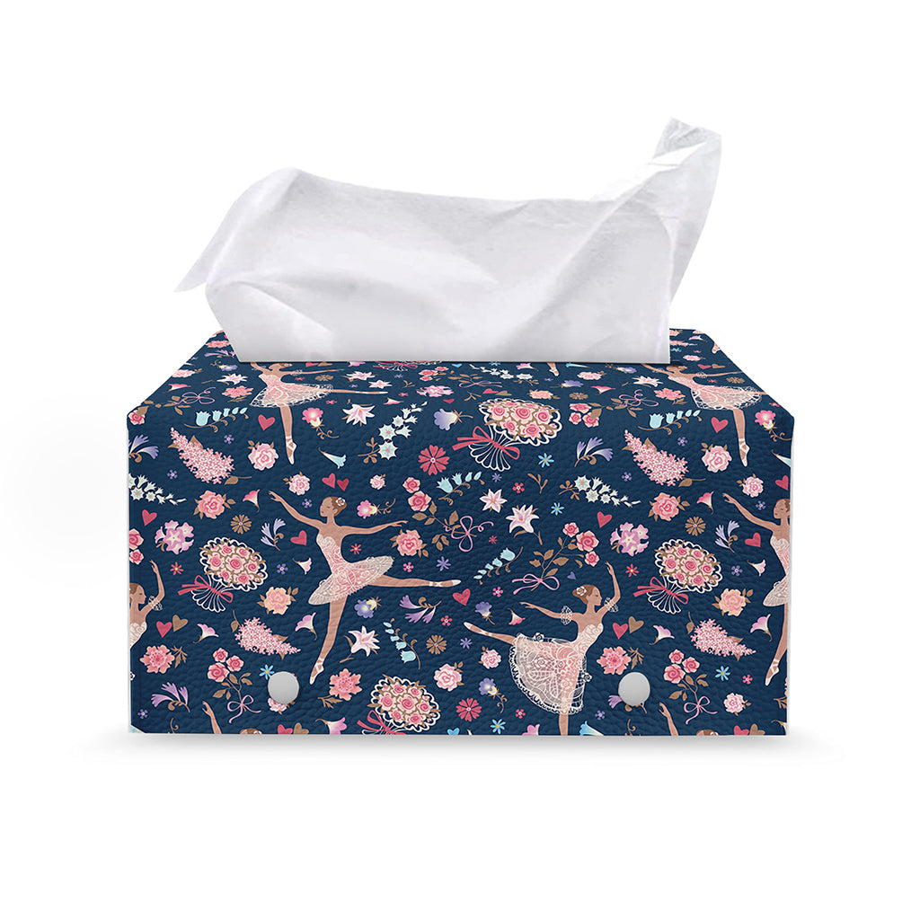 Floral Ballet Pattern Print Leather Tissue Box Cover