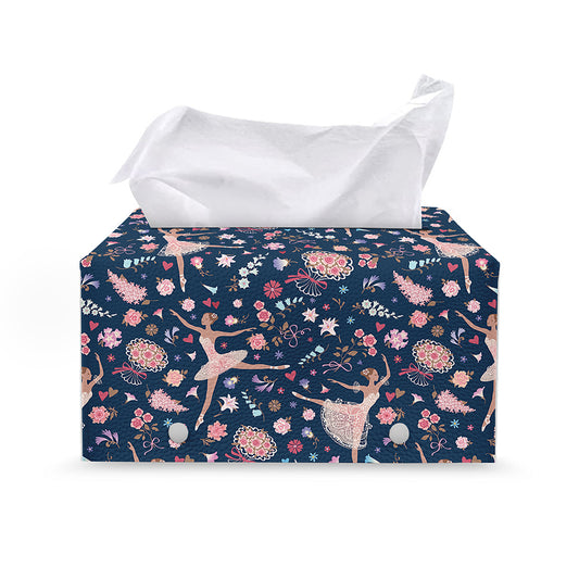 Floral Ballet Pattern Print Leather Tissue Box Cover