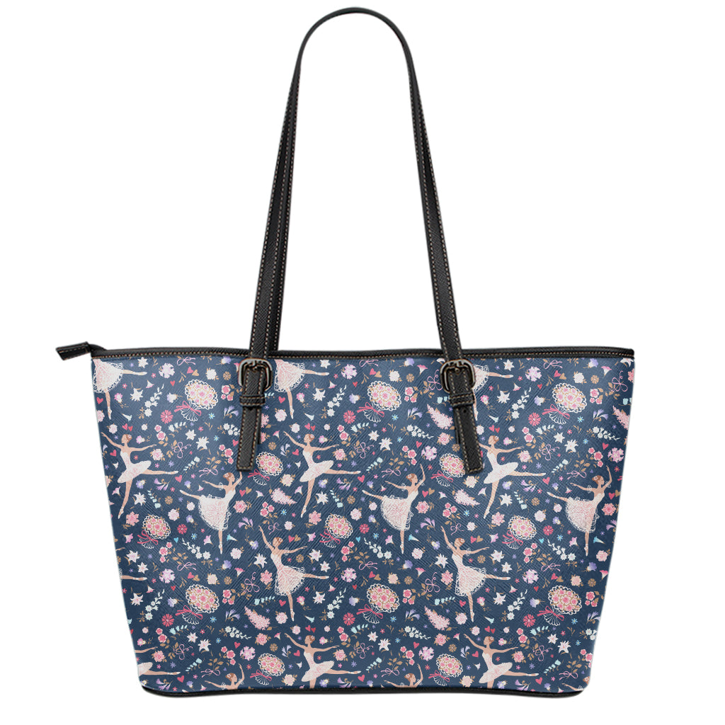Floral Ballet Pattern Print Leather Tote Bag