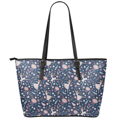 Floral Ballet Pattern Print Leather Tote Bag
