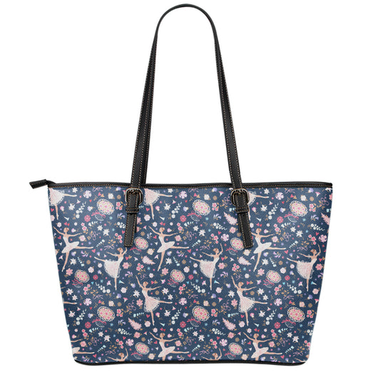 Floral Ballet Pattern Print Leather Tote Bag