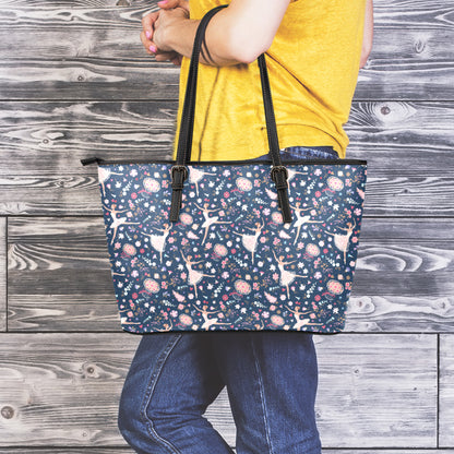 Floral Ballet Pattern Print Leather Tote Bag