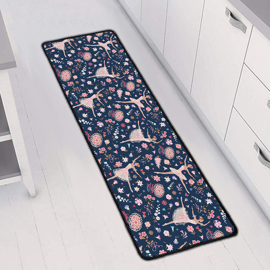 Floral Ballet Pattern Print Long Kitchen Mat