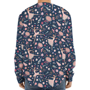 Floral Ballet Pattern Print Long Sleeve Baseball Jersey