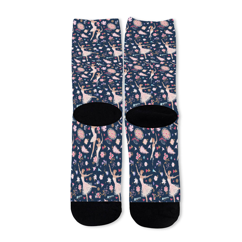 Floral Ballet Pattern Print Long Socks