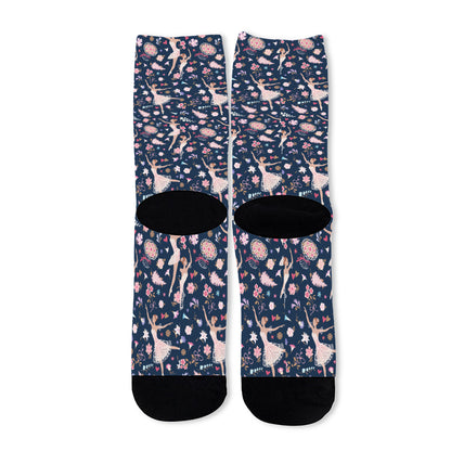 Floral Ballet Pattern Print Long Socks