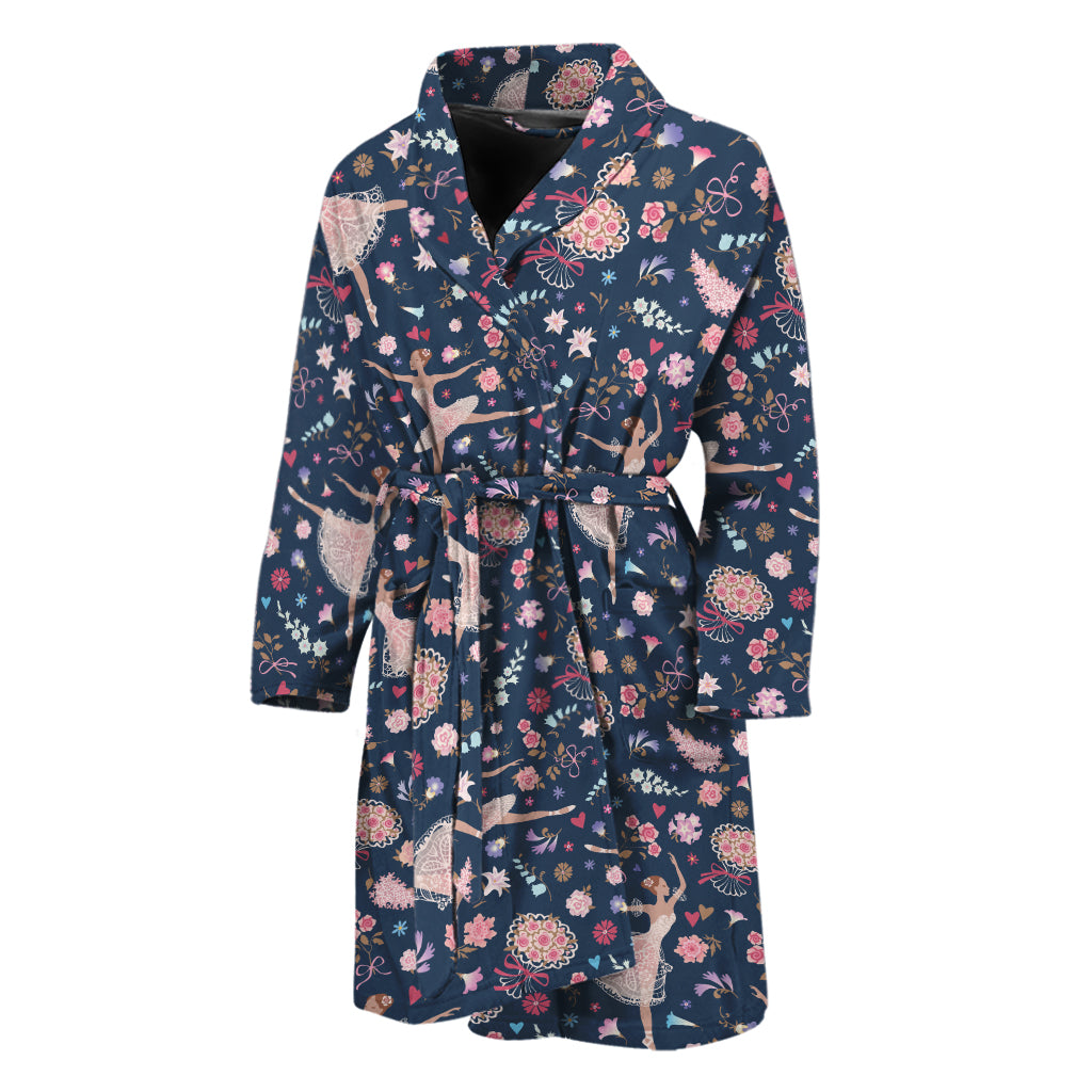 Floral Ballet Pattern Print Men's Bathrobe