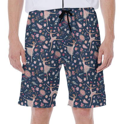 Floral Ballet Pattern Print Men's Beach Shorts