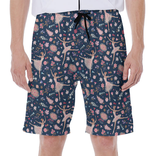 Floral Ballet Pattern Print Men's Beach Shorts