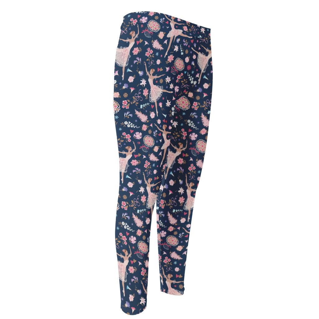 Floral Ballet Pattern Print Men's Compression Pants