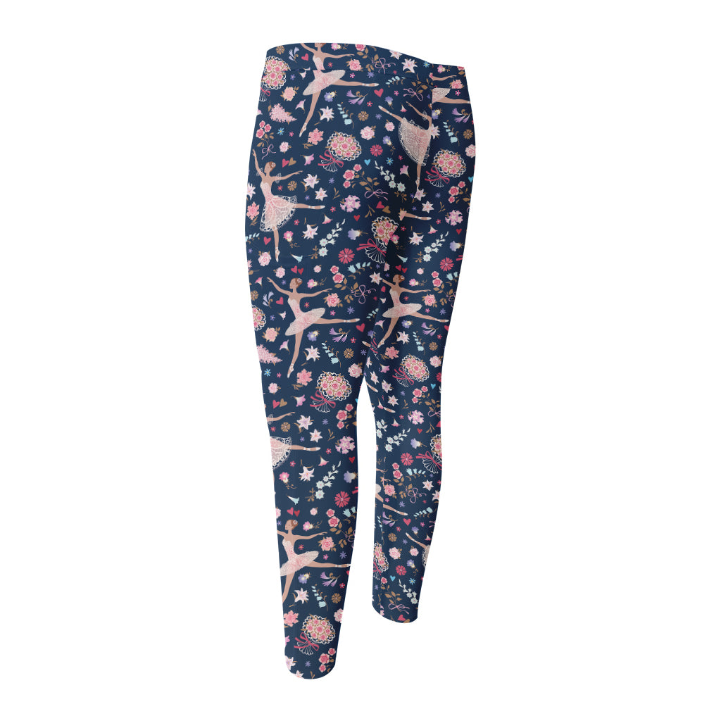 Floral Ballet Pattern Print Men's Compression Pants