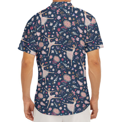 Floral Ballet Pattern Print Men's Deep V-Neck Shirt