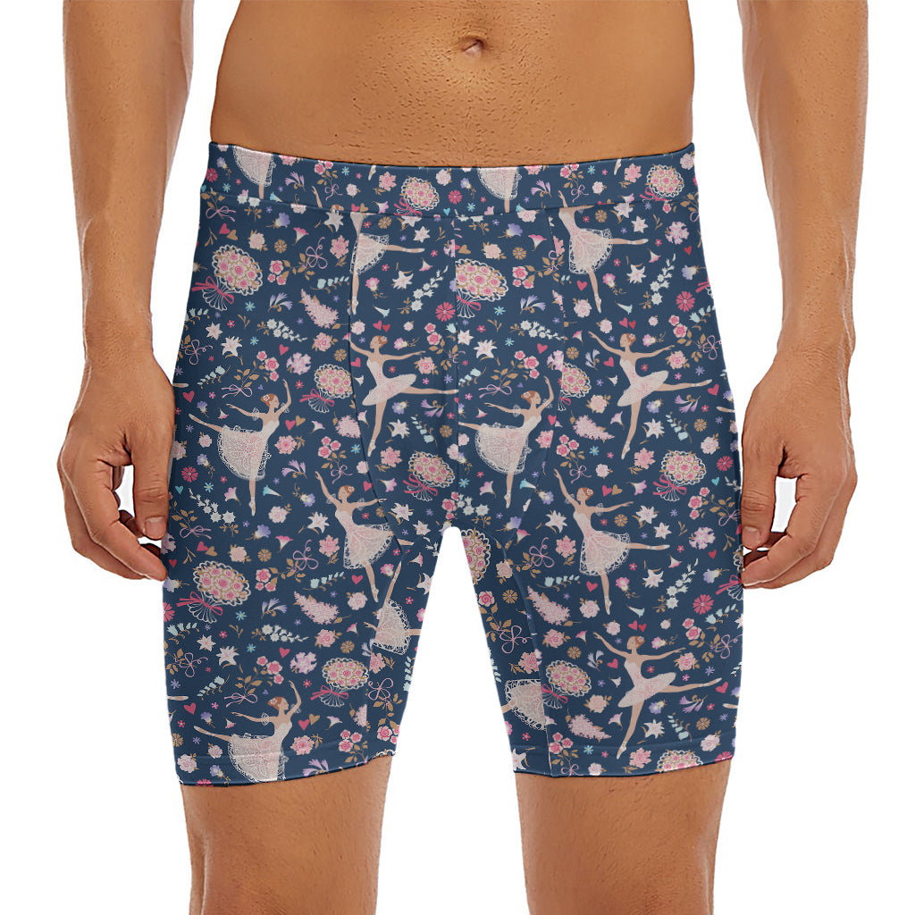 Floral Ballet Pattern Print Men's Long Boxer Briefs