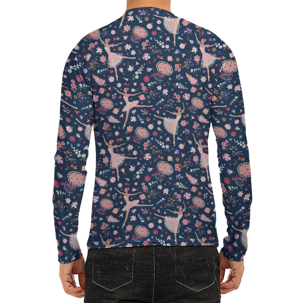 Floral Ballet Pattern Print Men's Long Sleeve Rash Guard