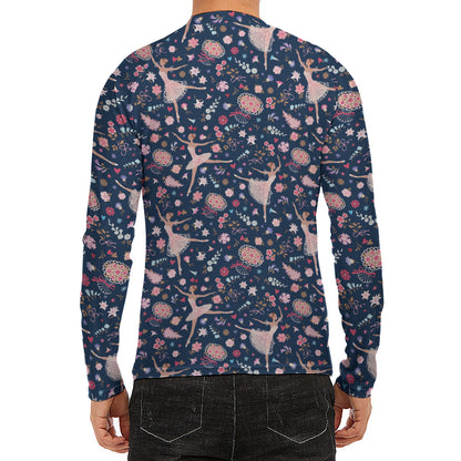 Floral Ballet Pattern Print Men's Long Sleeve Rash Guard
