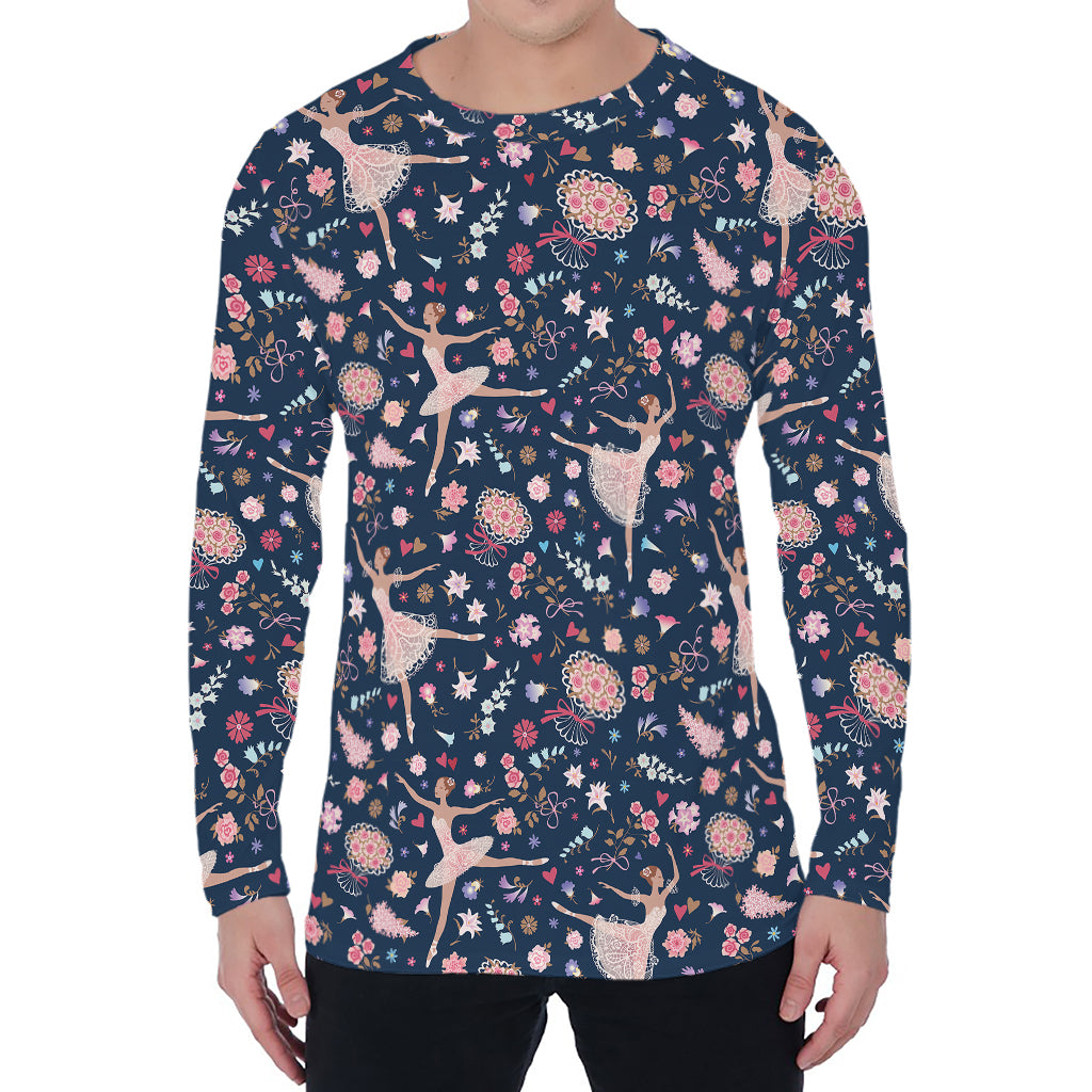 Floral Ballet Pattern Print Men's Long Sleeve T-Shirt