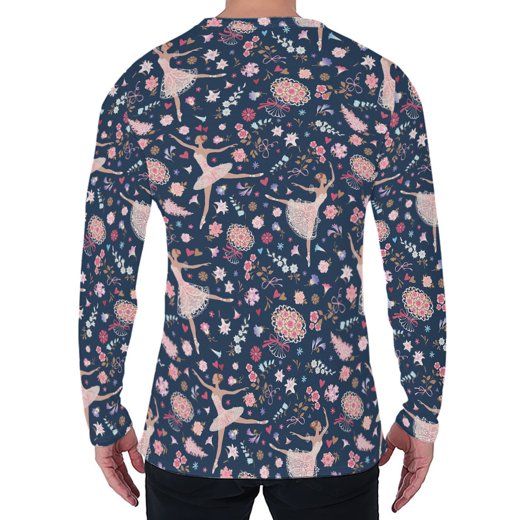 Floral Ballet Pattern Print Men's Long Sleeve T-Shirt