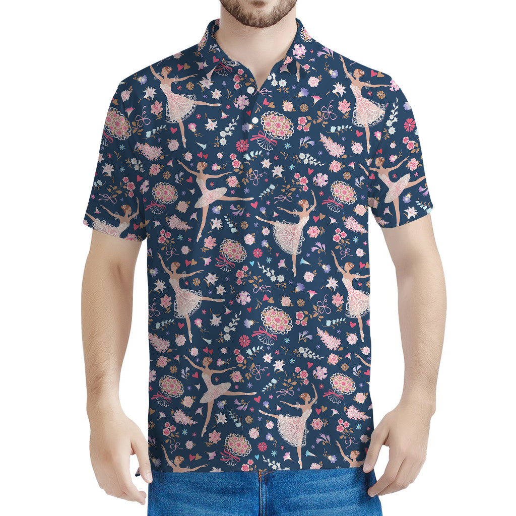 Floral Ballet Pattern Print Men's Polo Shirt