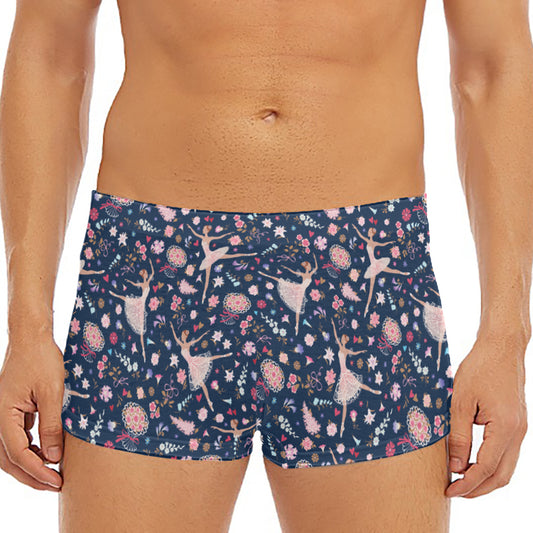 Floral Ballet Pattern Print Men's Short Boxer Briefs