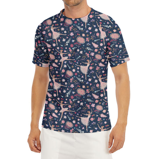 Floral Ballet Pattern Print Men's Short Sleeve Rash Guard