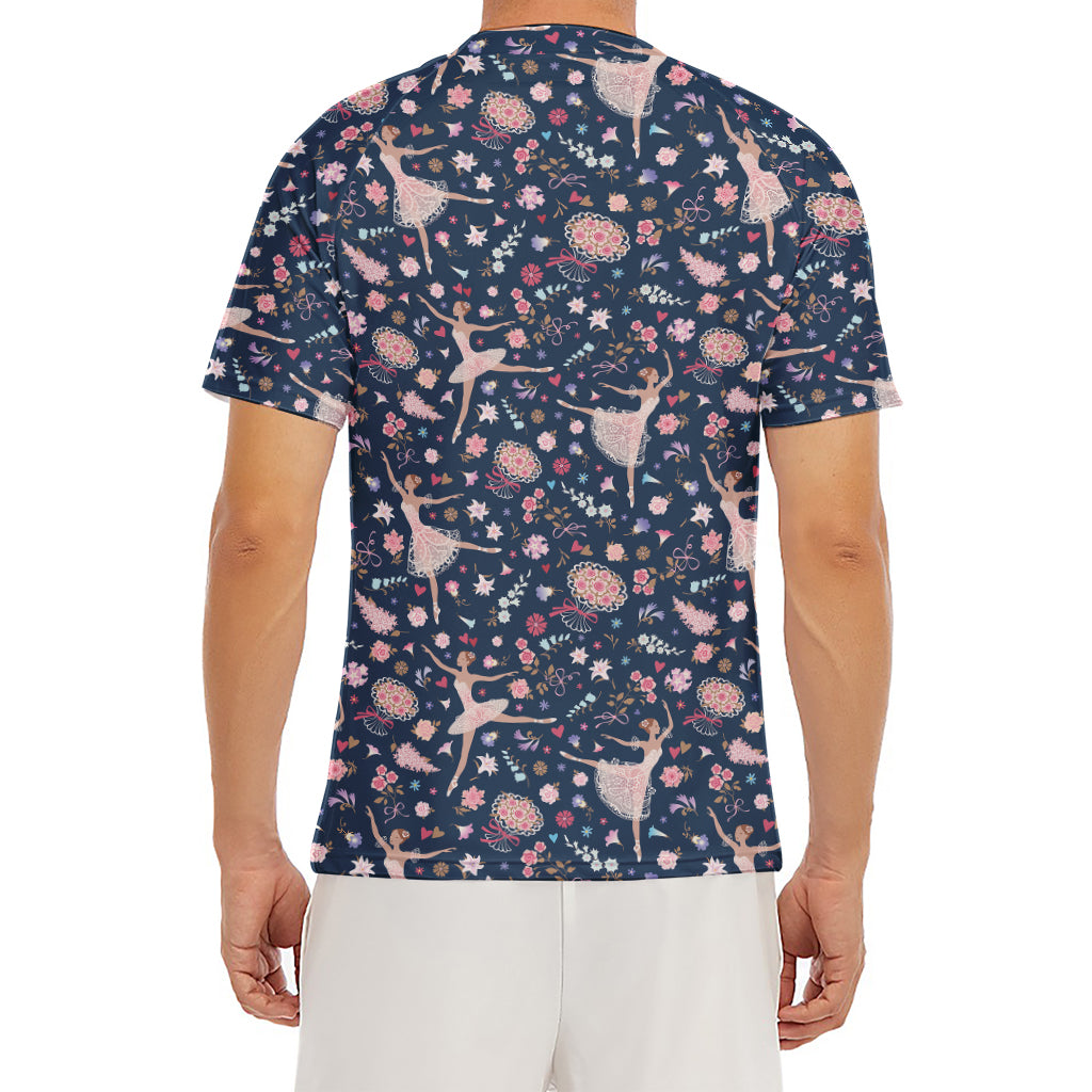 Floral Ballet Pattern Print Men's Short Sleeve Rash Guard