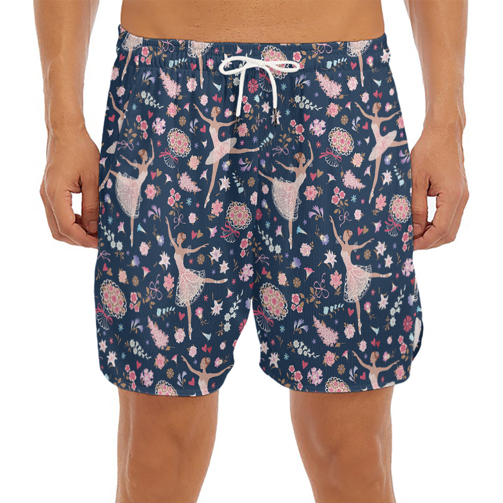 Floral Ballet Pattern Print Men's Split Running Shorts