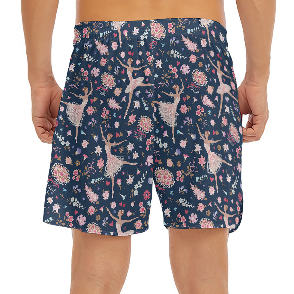 Floral Ballet Pattern Print Men's Split Running Shorts