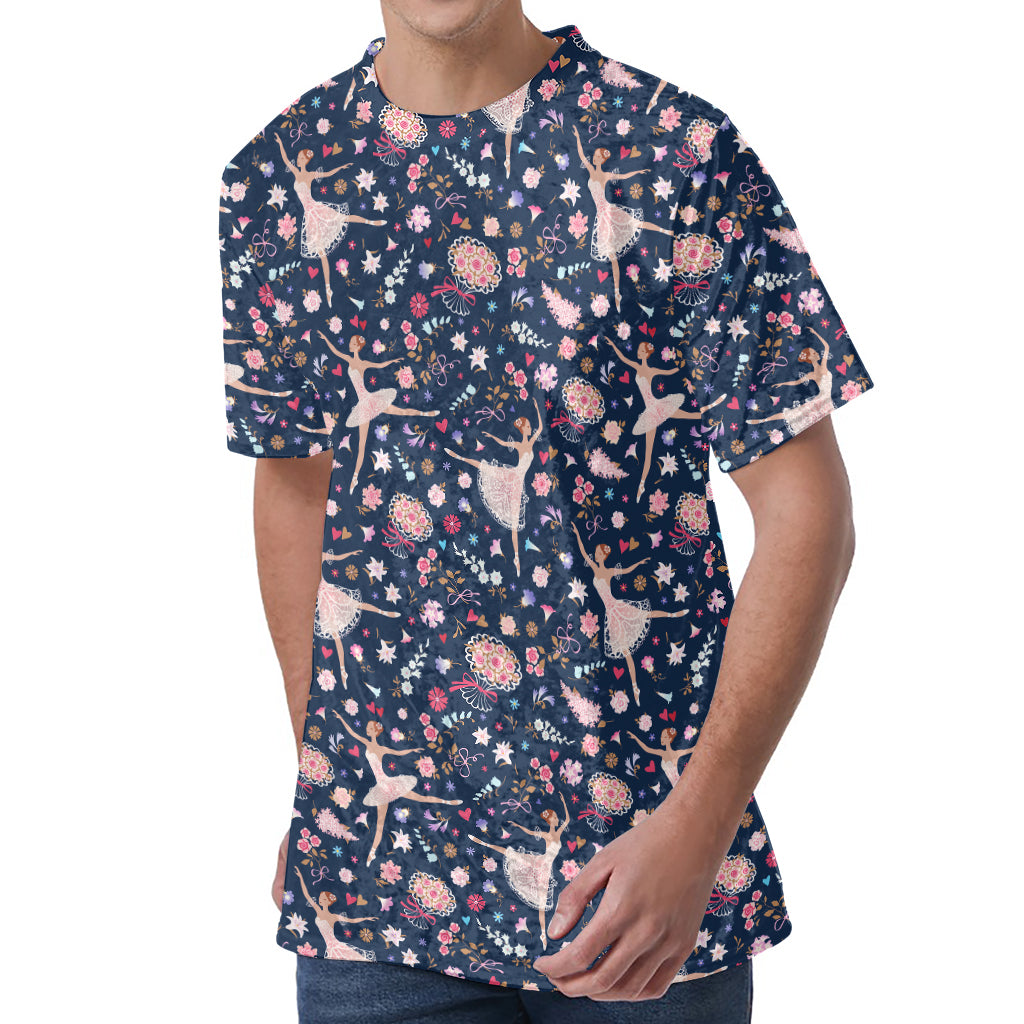 Floral Ballet Pattern Print Men's Velvet T-Shirt